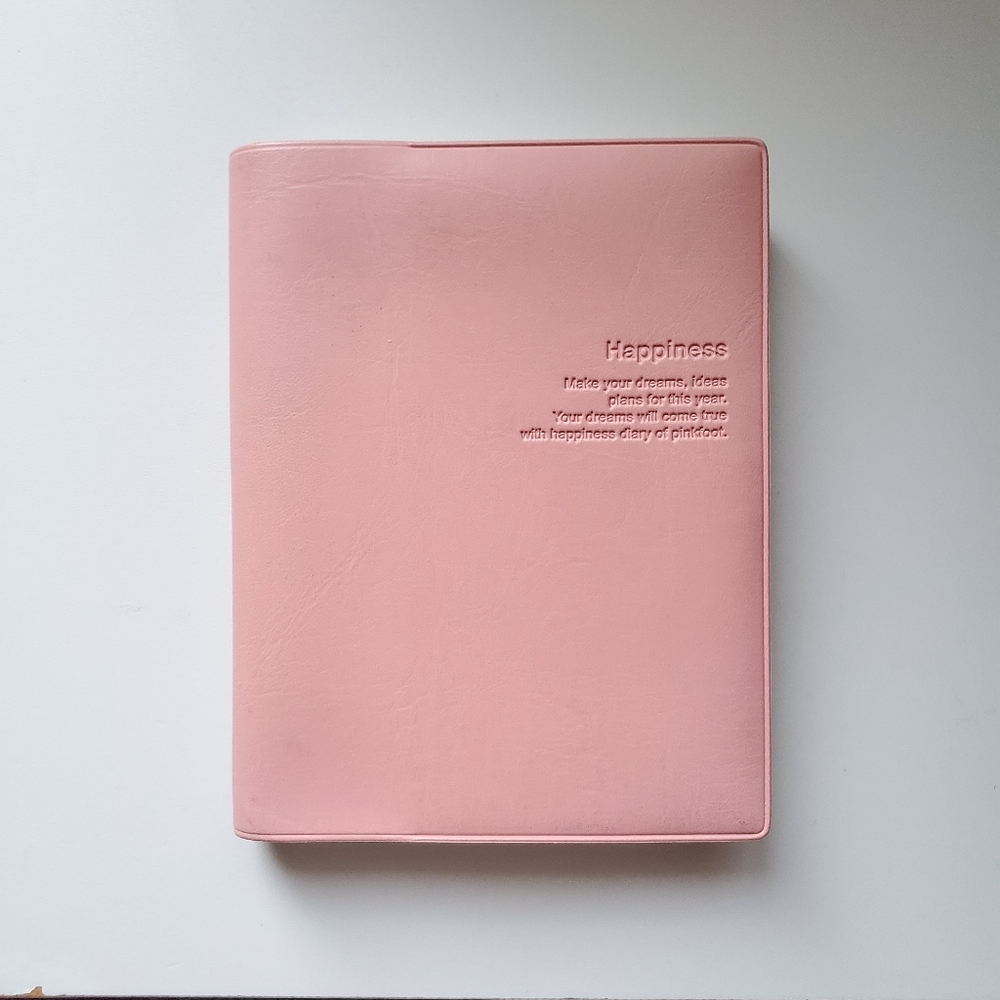 Pastel pink faux leather cover kawaii cute weekly planner journal